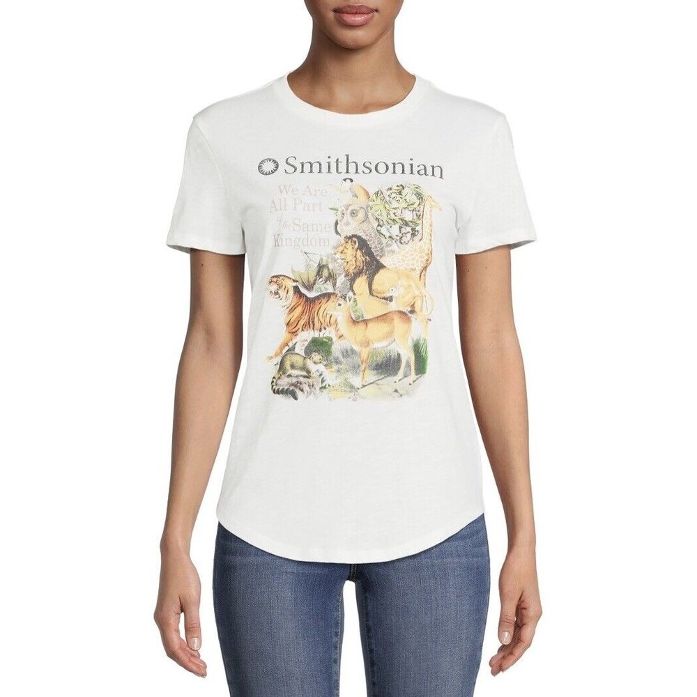 Smithsonian Juniors Animal Kingdom Short Sleeve T-Shirt Tagless White XS (1) Top